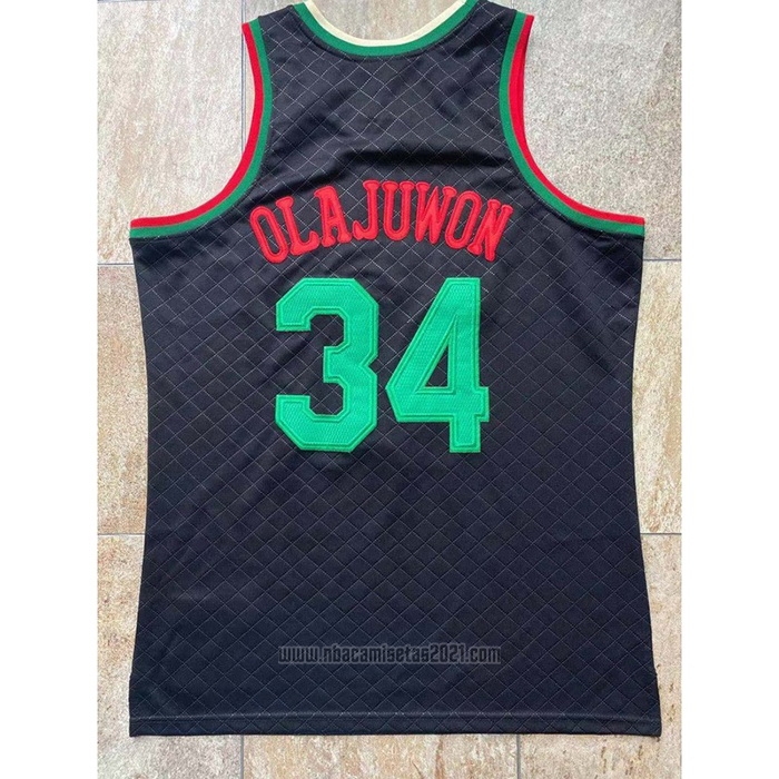 Camiseta Houston Rockets Hakeem Olajuwon #34 Mitchell & Ness 1993-94 Negro